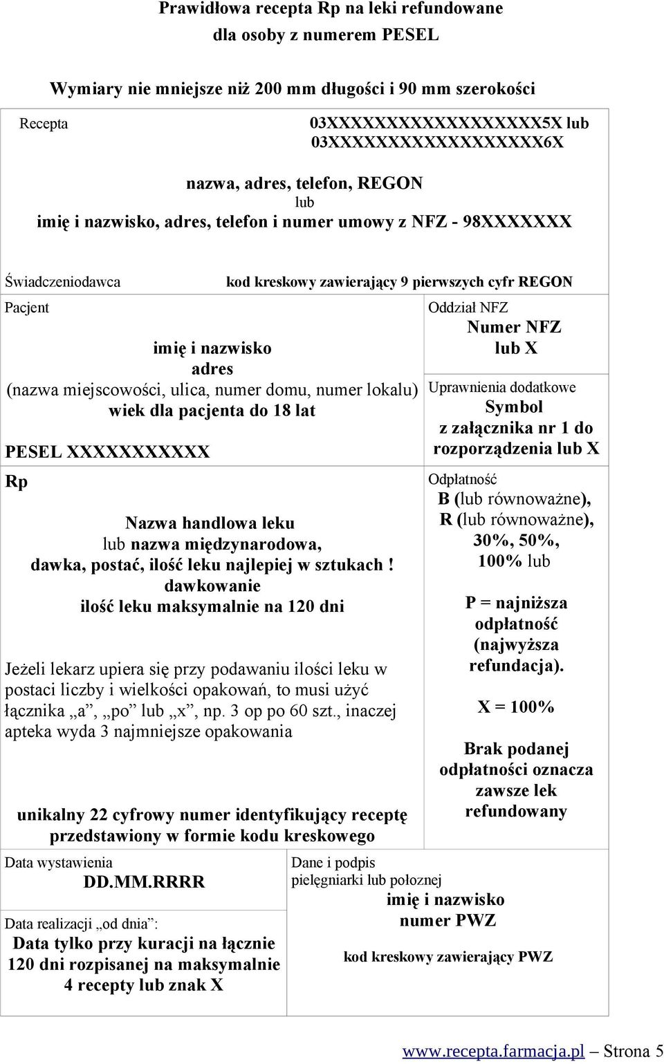 ulica, numer domu, numer lokalu) wiek dla pacjenta do 18 lat PESEL XXXXXXXXXXX Rp Nazwa handlowa leku lub nazwa międzynarodowa, dawka, postać, ilość leku najlepiej w sztukach!