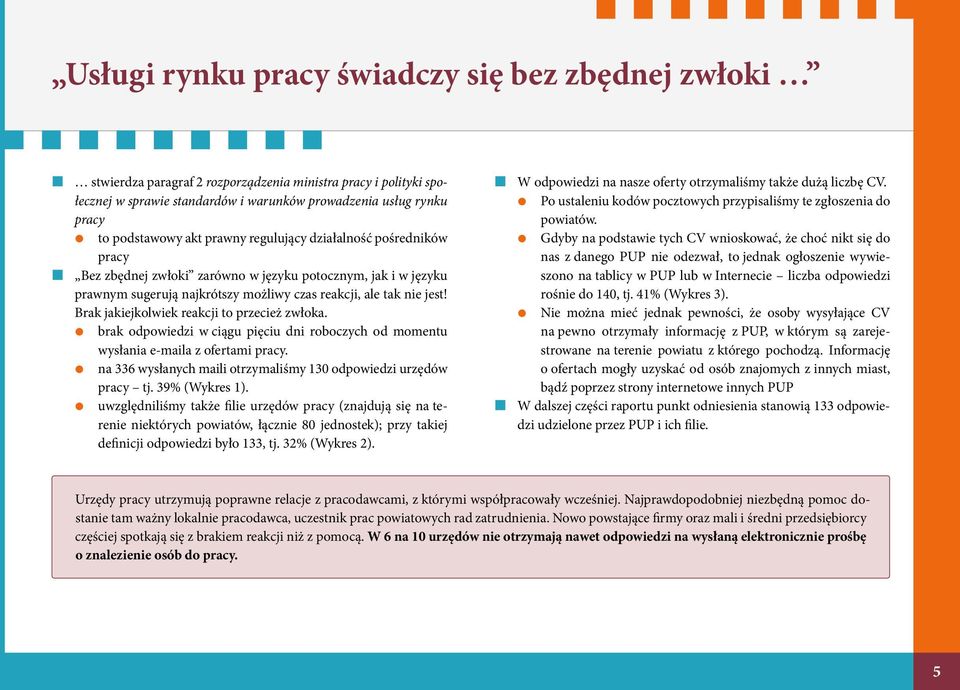 Brak jakiejkolwiek reakcji to przecież zwłoka. z brak odpowiedzi w ciągu pięciu dni roboczych od momentu wysłania e-maila z ofertami pracy.