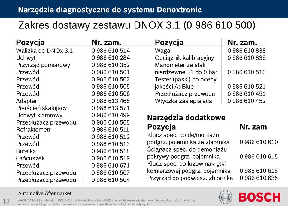 0 986 613 571 Uchwyt klamrowy 0 986 610 499 Przedłużacz przewodu 0 986 610 508 Refraktometr 0 986 610 511 Przewód 0 986 610 512 Przewód 0 986 610 513 Butelka 0 986 610 518 Łańcuszek 0 986 610 519