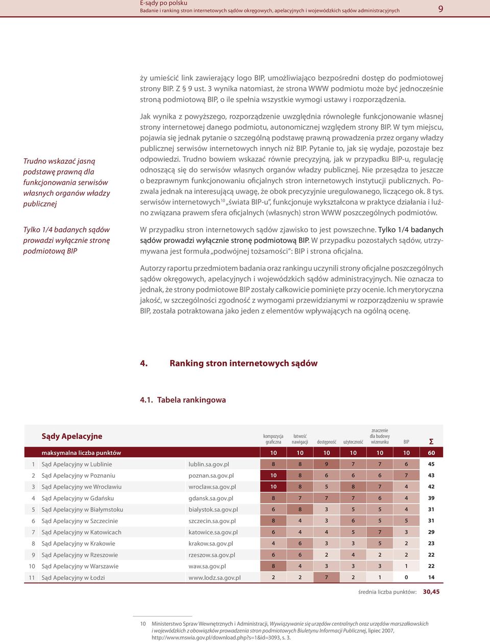 Trudno wskazać jasną podstawę prawną dla funkcjonowania serwisów własnych organów władzy publicznej Tylko 1/4 badanych sądów prowadzi wyłącznie stronę podmiotową BIP Jak wynika z powyższego,