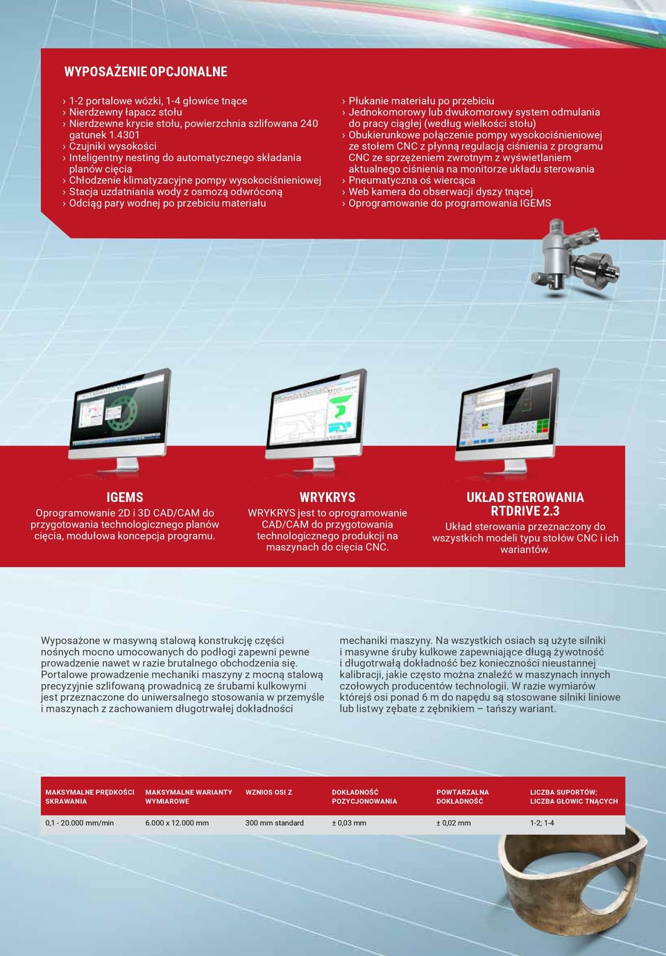 po przebiciu materiału Płukanie materiału po przebiciu Jednokomorowy lub dwukomorowy system odmulania do pracy ciągłej (według wielkości stołu) Obukierunkowe połączenie pompy wysokociśnieniowej ze