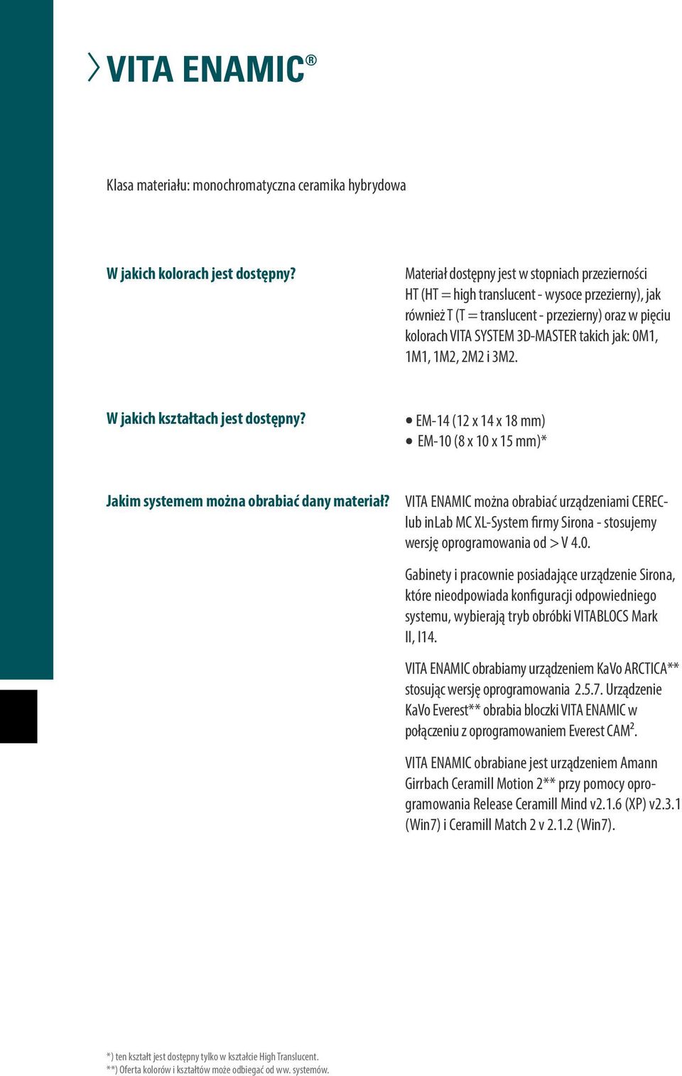 0M1, 1M1, 1M2, 2M2 i 3M2. W jakich kształtach jest dostępny? EM-14 (12 x 14 x 18 mm) EM-10 (8 x 10 x 15 mm)* Jakim systemem można obrabiać dany materiał?