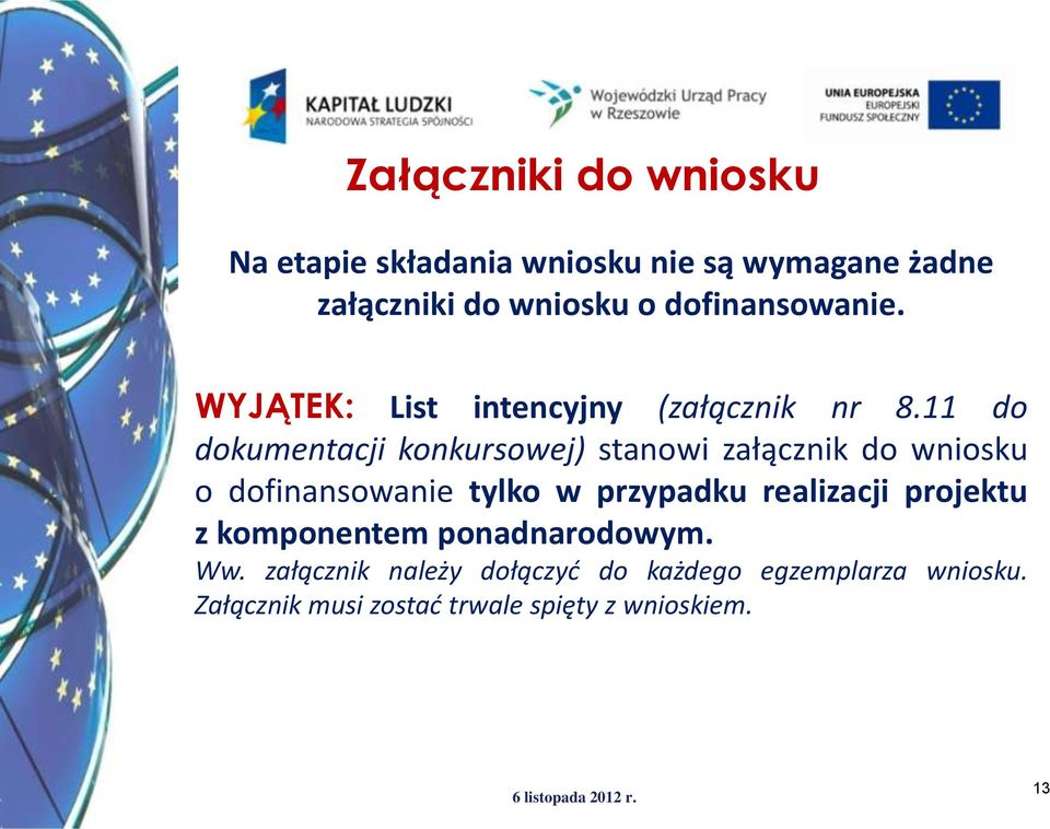 11 do dokumentacji konkursowej) stanowi załącznik do wniosku o dofinansowanie tylko w przypadku