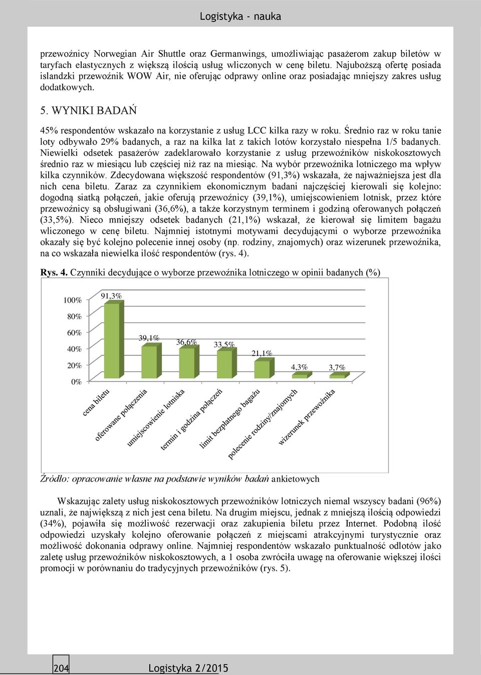 WYNIKI BADAŃ 45% respondentów wskazało na korzystanie z usług LCC kilka razy w roku.