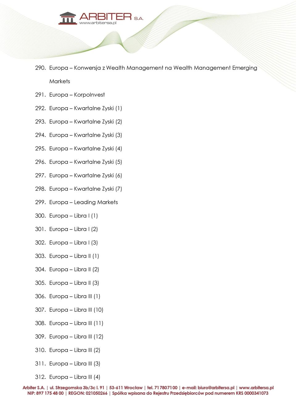 Europa Leading Markets 300. Europa Libra I (1) 301. Europa Libra I (2) 302. Europa Libra I (3) 303. Europa Libra II (1) 304. Europa Libra II (2) 305.