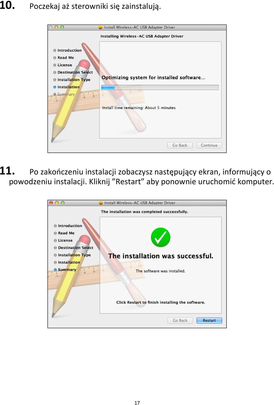 ekran, informujący o powodzeniu instalacji.