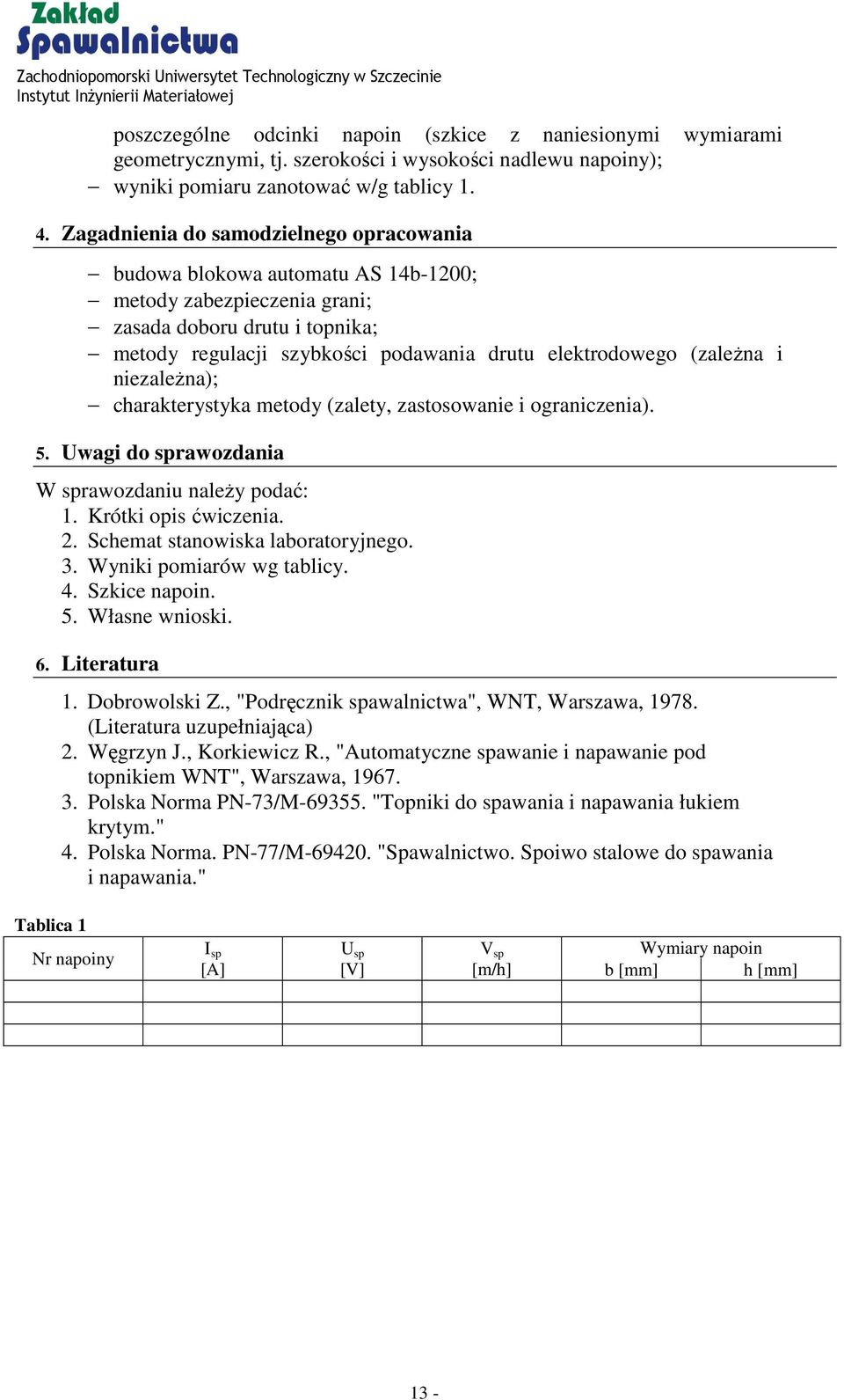 (zależna i niezależna); charakterystyka metody (zalety, zastosowanie i ograniczenia). 5. Uwagi do sprawozdania W sprawozdaniu należy podać: 1. Krótki opis ćwiczenia. 2.