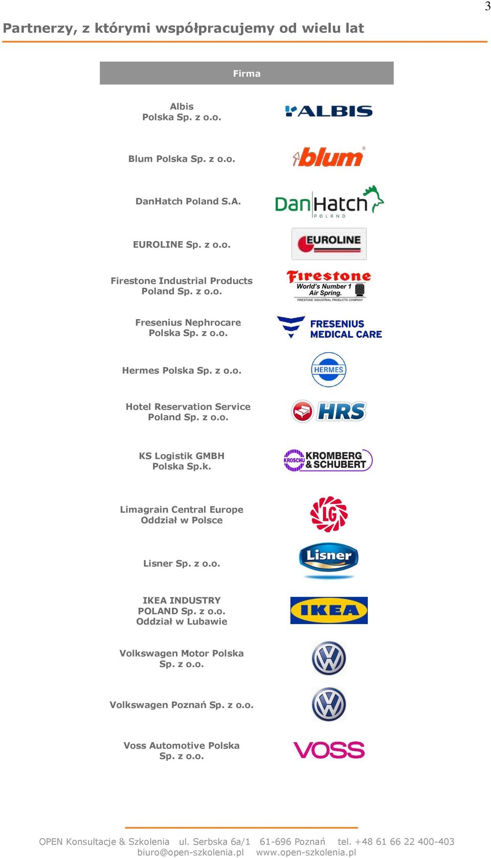 z o.o. KS Logistik GMBH Polska Sp.k. Limagrain Central Europe Oddział w Polsce Lisner Sp. z o.o. IKEA INDUSTRY POLAND Sp. z o.o. Oddział w Lubawie Volkswagen Motor Polska Sp.