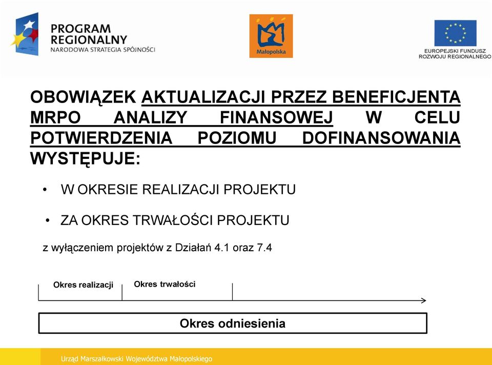REALIZACJI PROJEKTU ZA OKRES TRWAŁOŚCI PROJEKTU z wyłączeniem