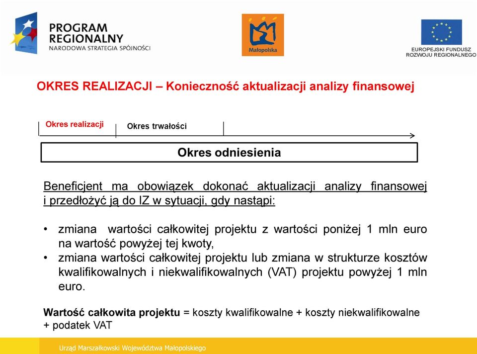 euro na wartość powyżej tej kwoty, zmiana wartości całkowitej projektu lub zmiana w strukturze kosztów kwalifikowalnych i