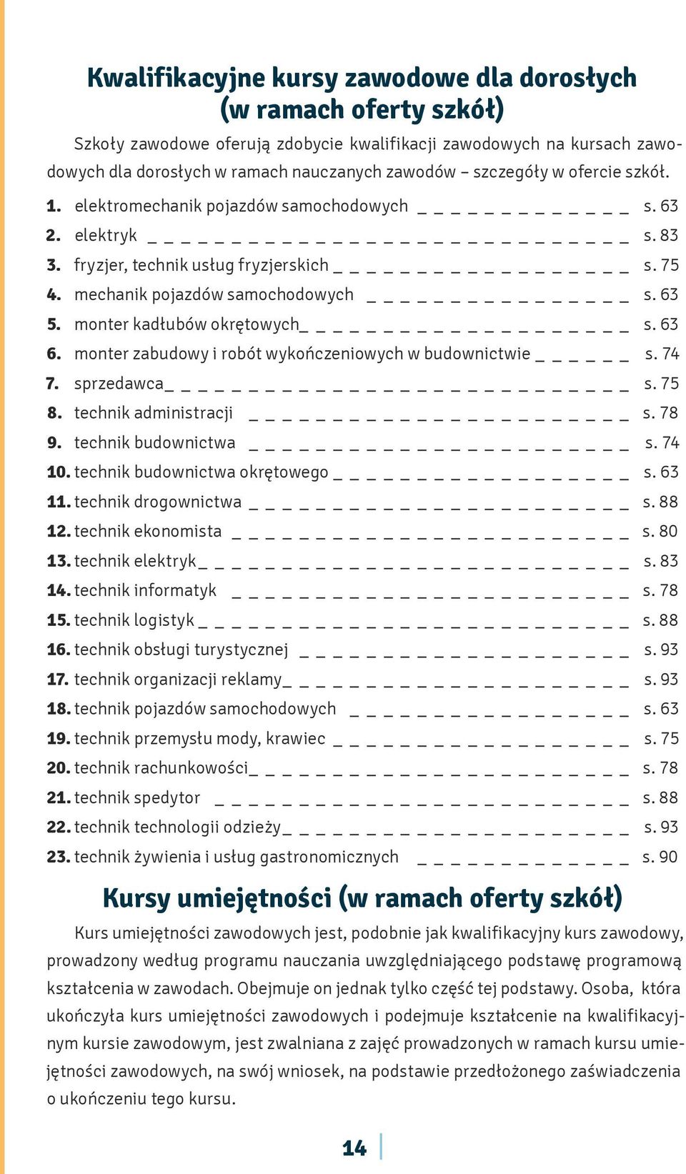 monter kadłubów okrętowych_ s. 63 6. monter zabudowy i robót wykończeniowych w budownictwie_ s. 74 7. sprzedawca_ s. 75 8. technik administracji s. 78 9. technik budownictwa s. 74 10.