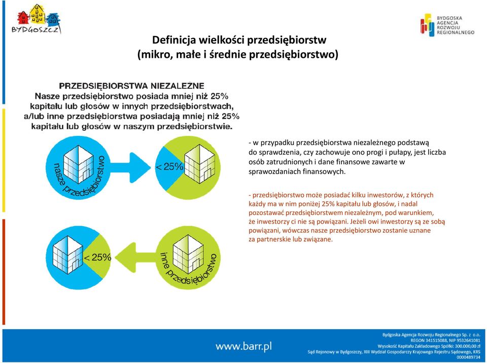 -przedsiębiorstwo może posiadać kilku inwestorów, z których każdy ma w nim poniżej 25% kapitału lub głosów, i nadal pozostawać przedsiębiorstwem