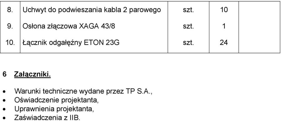 Łącznik odgałęźny ETON 23G szt. 24 6 Załączniki.