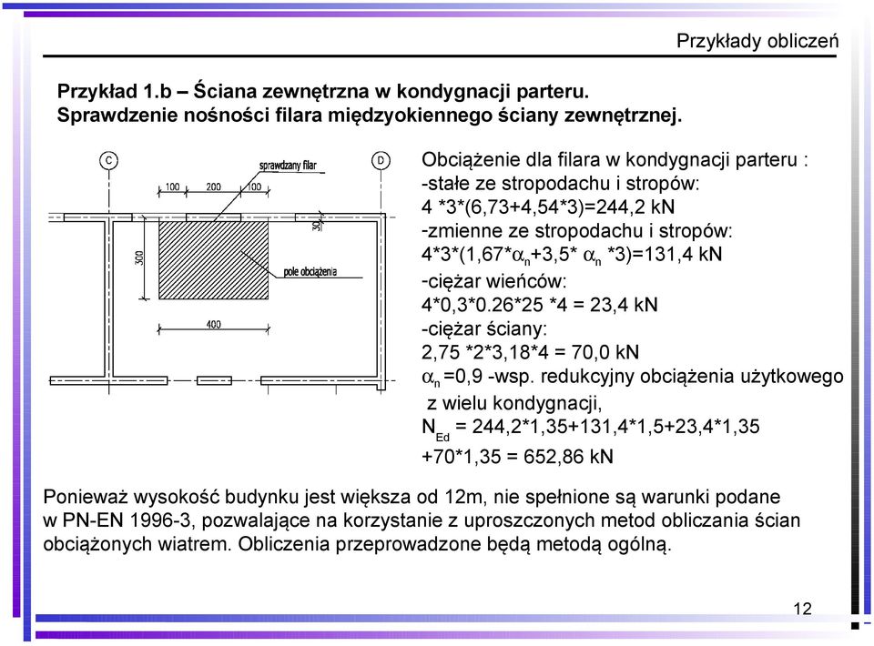 *3)=131,4 kn -ciężar wieńców: 4*0,3*0.26*25 *4 = 23,4 kn -ciężar ściany: 2,75 *2*3,18*4 = 70,0 kn α n =0,9 -wsp.