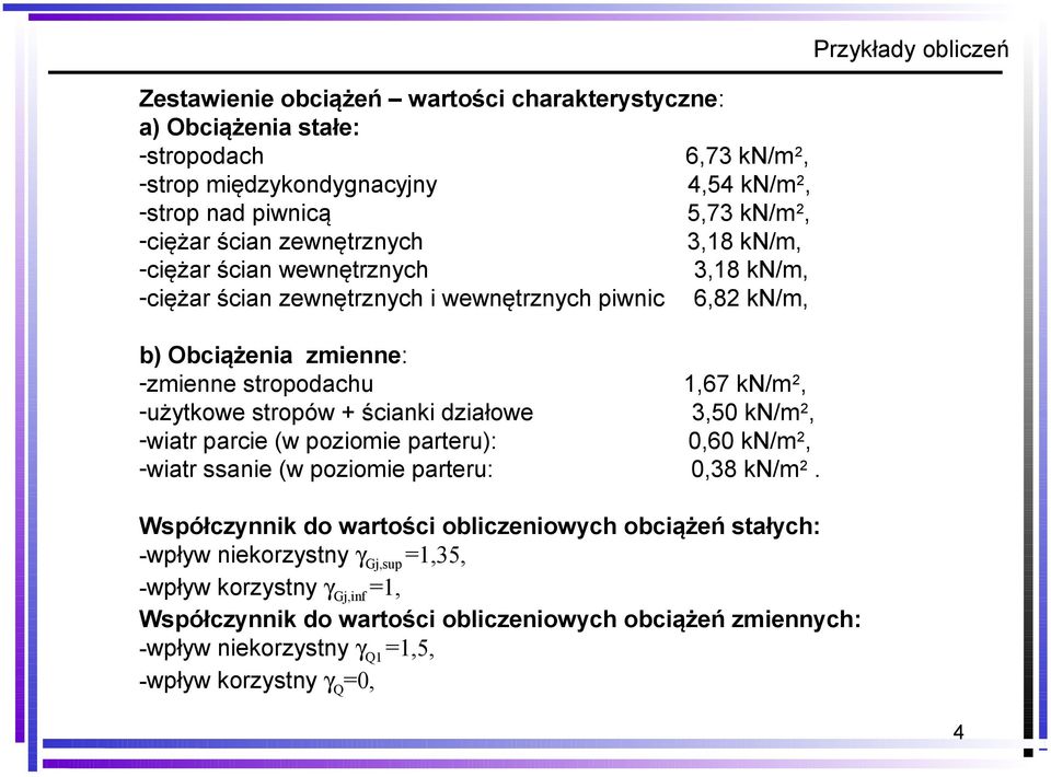 stropów + ścianki działowe 3,50 kn/m 2, -wiatr parcie (w poziomie parteru): 0,60 kn/m 2, -wiatr ssanie (w poziomie parteru: 0,38 kn/m 2.