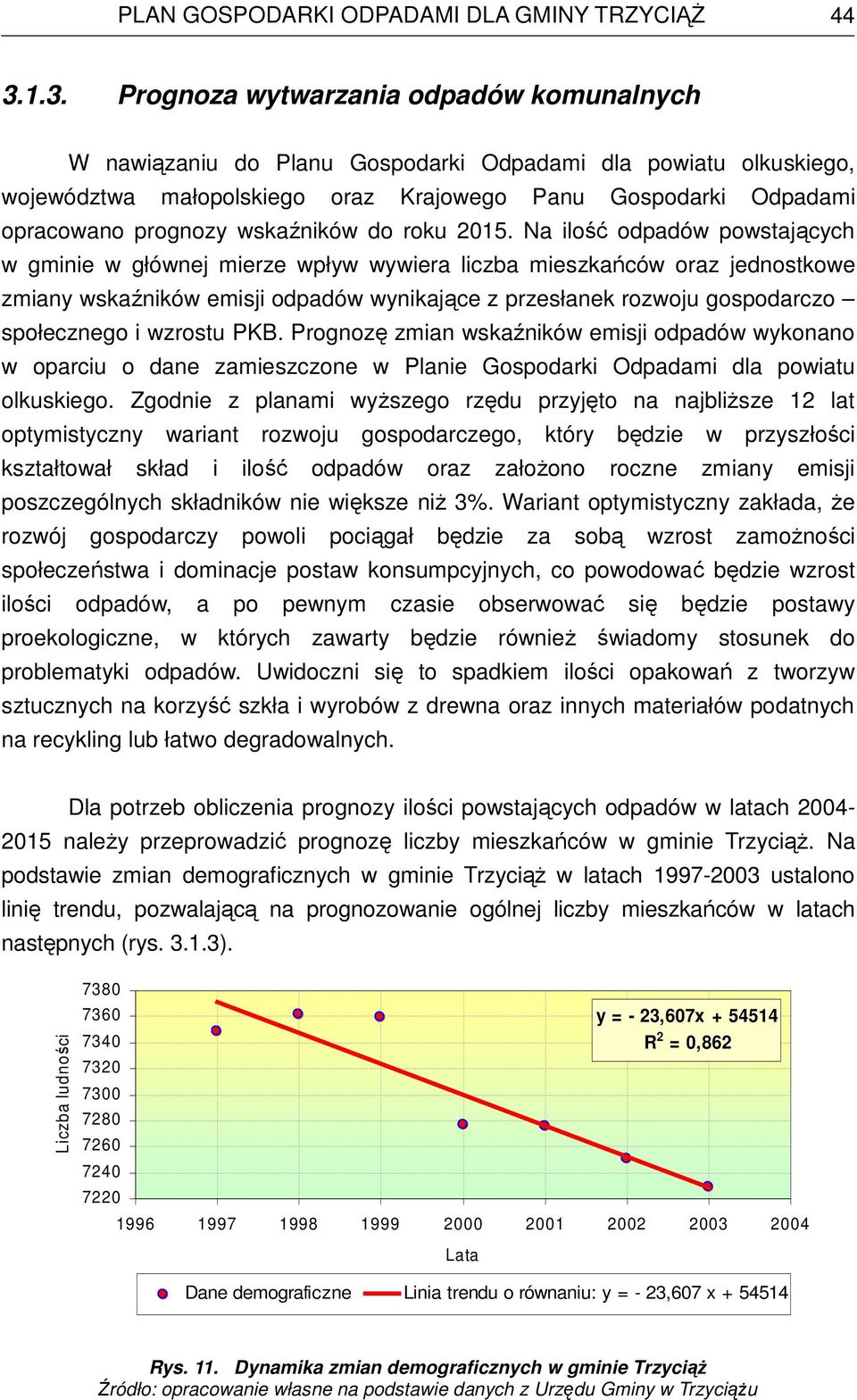 Na ilość odpadów powstających w gminie w głównej mierze wpływ wywiera liczba mieszkańców oraz jednostkowe zmiany wskaźników emisji odpadów wynikające z przesłanek rozwoju gospodarczo społecznego i