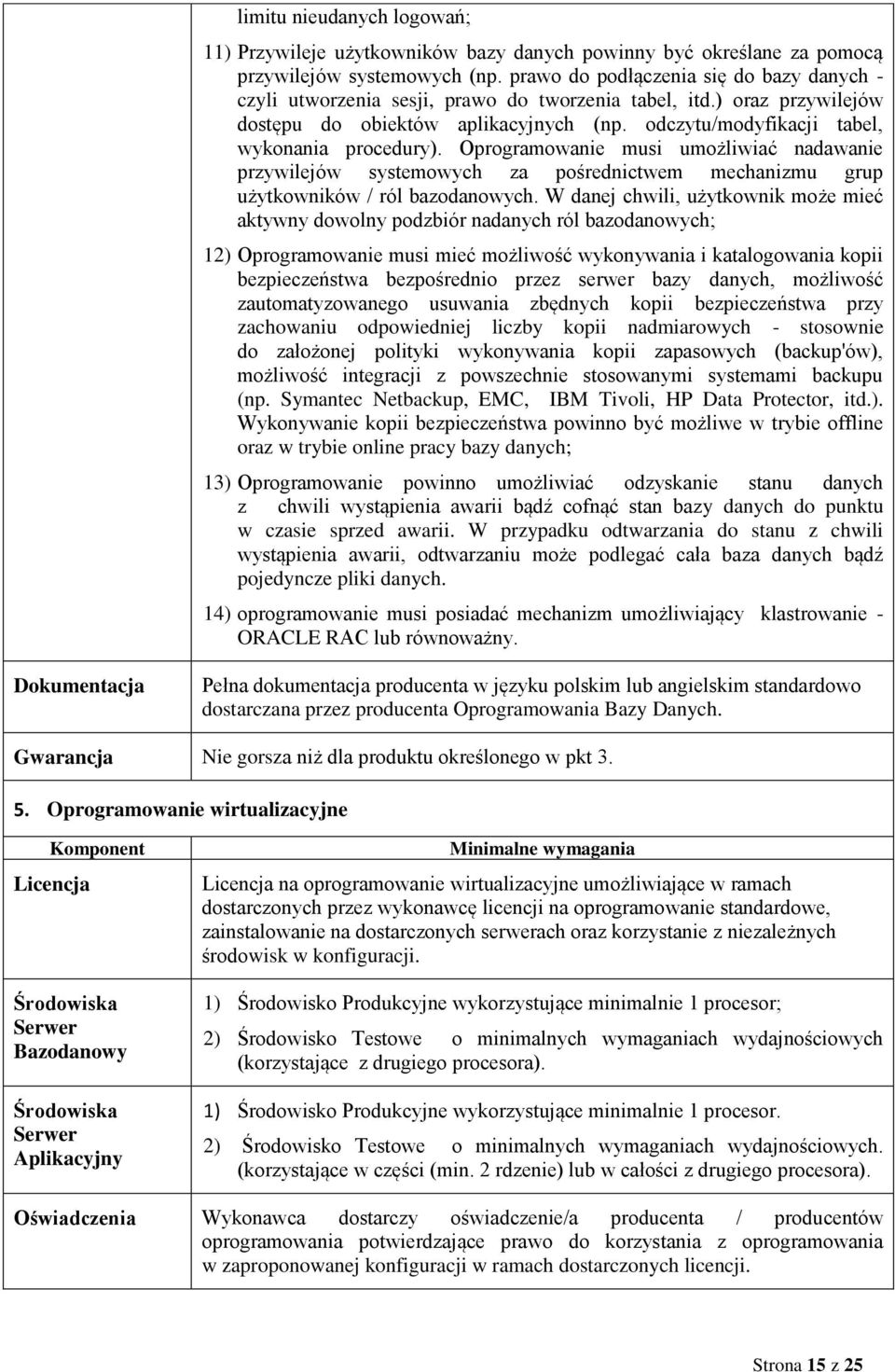 odczytu/modyfikacji tabel, wykonania procedury). Oprogramowanie musi umożliwiać nadawanie przywilejów systemowych za pośrednictwem mechanizmu grup użytkowników / ról bazodanowych.