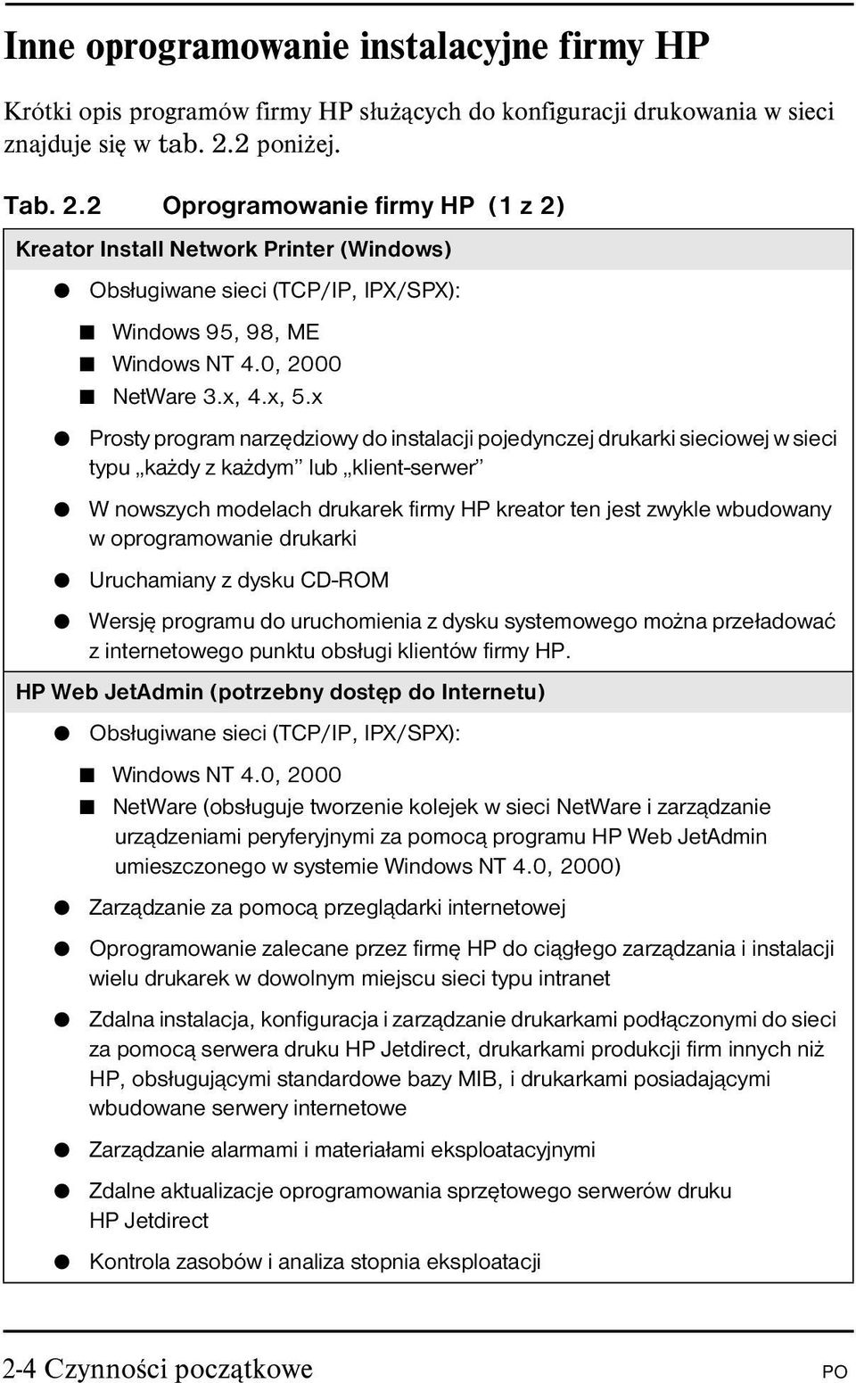 x Prosty program narzędziowy do instalacji pojedynczej drukarki sieciowej w sieci typu każdy z każdym lub klient-serwer W nowszych modelach drukarek firmy HP kreator ten jest zwykle wbudowany w