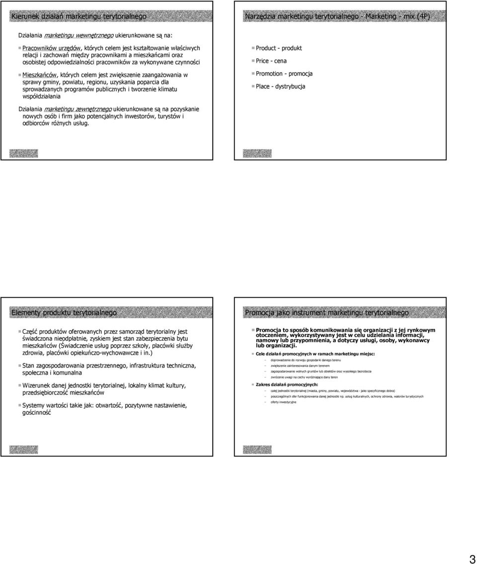 zaangażowania w sprawy gminy, powiatu, regionu, uzyskania poparcia dla sprowadzanych programów publicznych i tworzenie klimatu współdziałania Product - produkt Price - cena Promotion - promocja Place