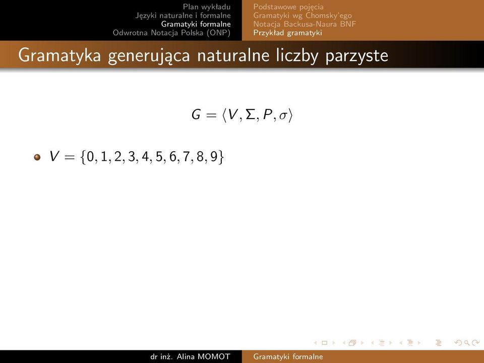 Gramatyka generująca naturalne liczby parzyste