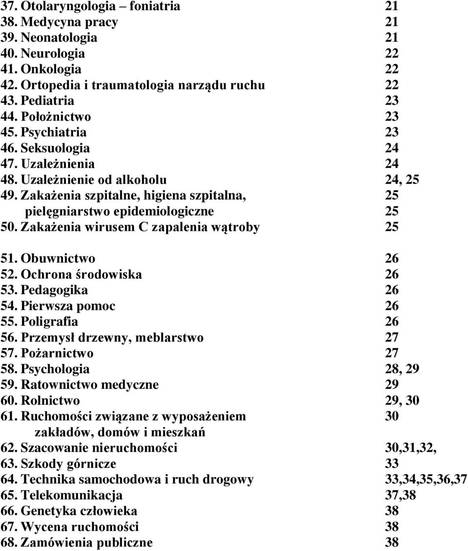 Zakażenia wirusem C zapalenia wątroby 25 51. Obuwnictwo 26 52. Ochrona środowiska 26 53. Pedagogika 26 54. Pierwsza pomoc 26 55. Poligrafia 26 56. Przemysł drzewny, meblarstwo 27 57.