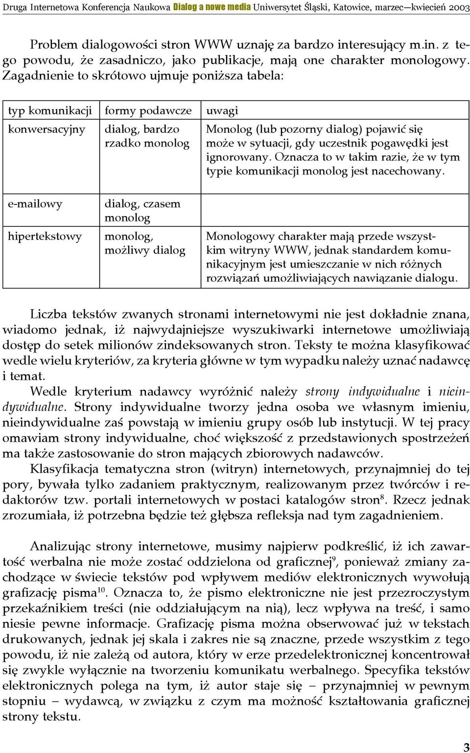 uczestnik pogawędki jest ignorowany. Oznacza to w takim razie, że w tym typie komunikacji monolog jest nacechowany.