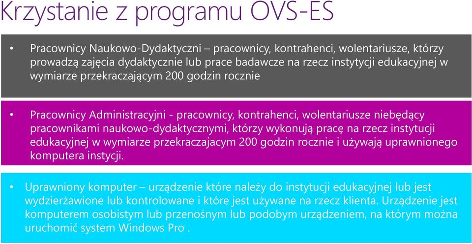 instytucji edukacyjnej w wymiarze przekraczajacym 200 godzin rocznie i używają uprawnionego komputera instycji.