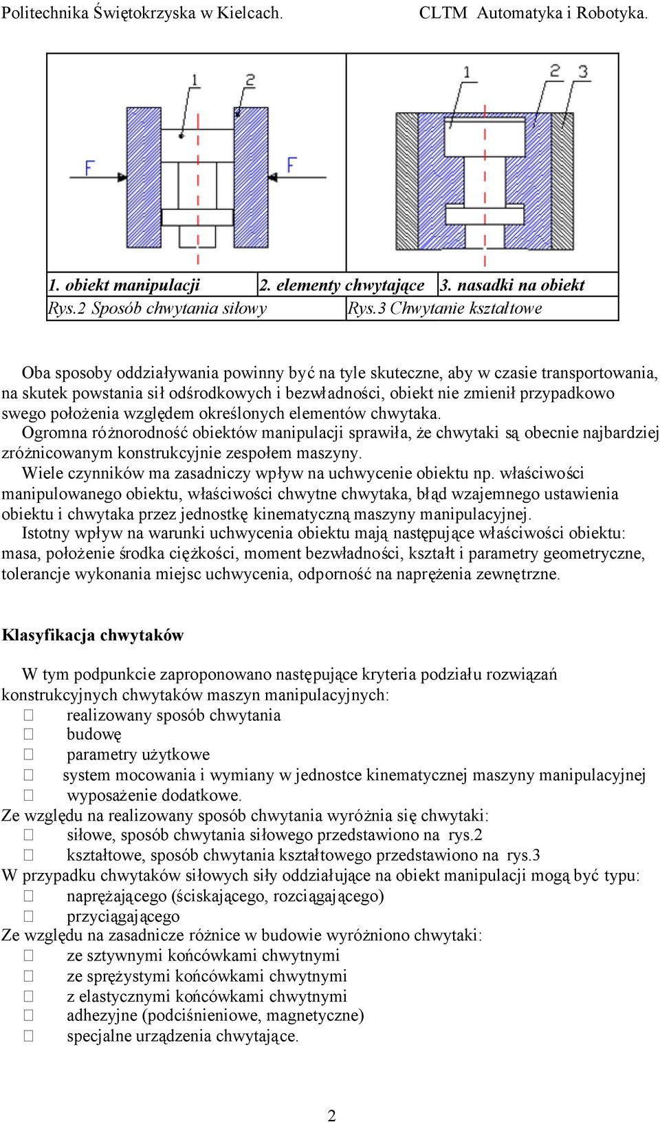 położenia względem określonych elementów chwytaka. Ogromna różnorodnośćobiektów manipulacji sprawiła, że chwytaki sąobecnie najbardziej zróżnicowanym konstrukcyjnie zespołem maszyny.