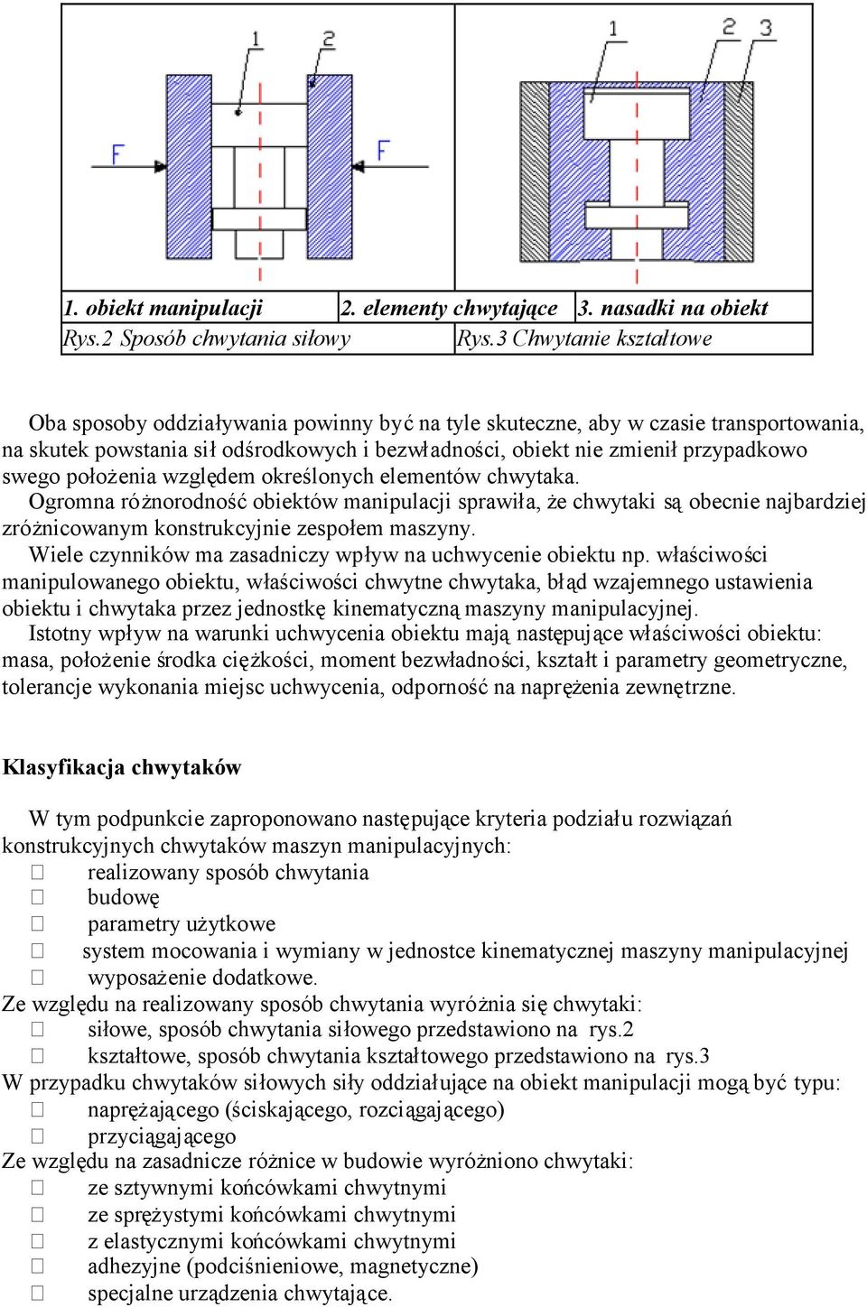 położenia względem określonych elementów chwytaka. Ogromna różnorodnośćobiektów manipulacji sprawiła, że chwytaki sąobecnie najbardziej zróżnicowanym konstrukcyjnie zespołem maszyny.