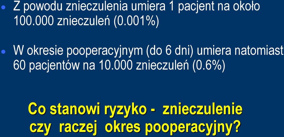 001%) W okresie pooperacyjnym (do 6 dni) umiera natomiast