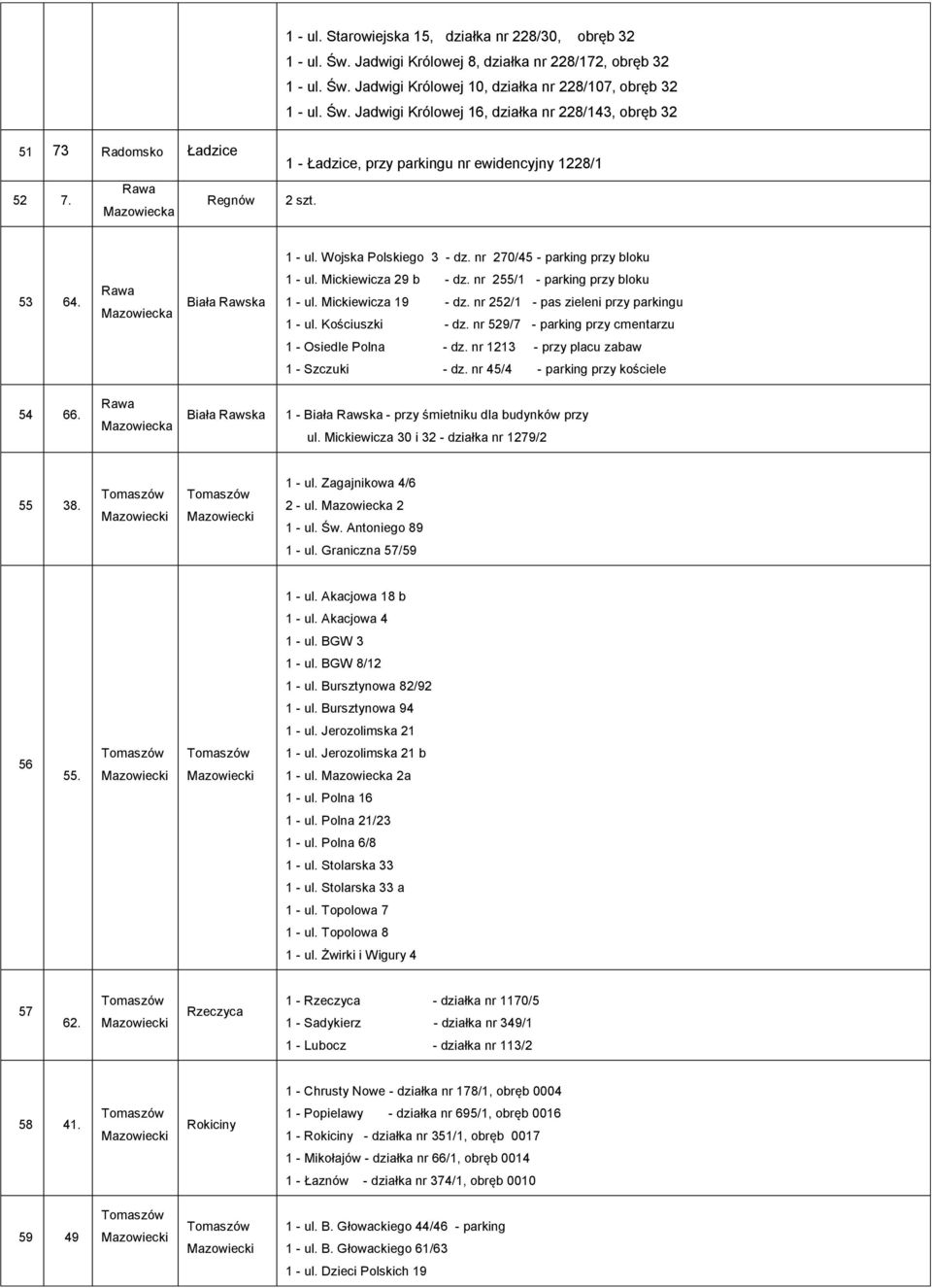 Mickiewicza 29 b - dz. nr 255/1 - parking przy bloku 1 - ul. Mickiewicza 19 - dz. nr 252/1 - pas zieleni przy parkingu 1 - ul. Kościuszki - dz.