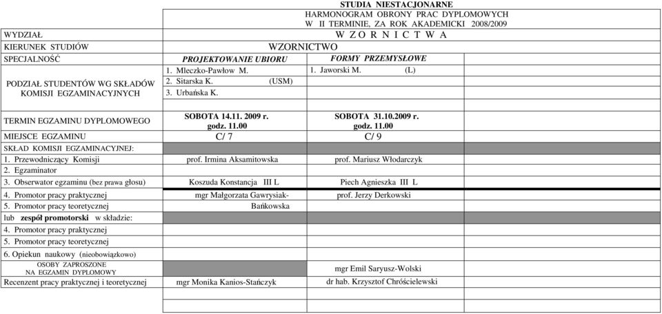 Obserwator egzaminu (bez prawa głosu) Koszuda Konstancja III L Piech Agnieszka III L 4. Promotor pracy praktycznej mgr Małgorzata Gawrysiak- prof. Jerzy Derkowski Bańkowska 4.