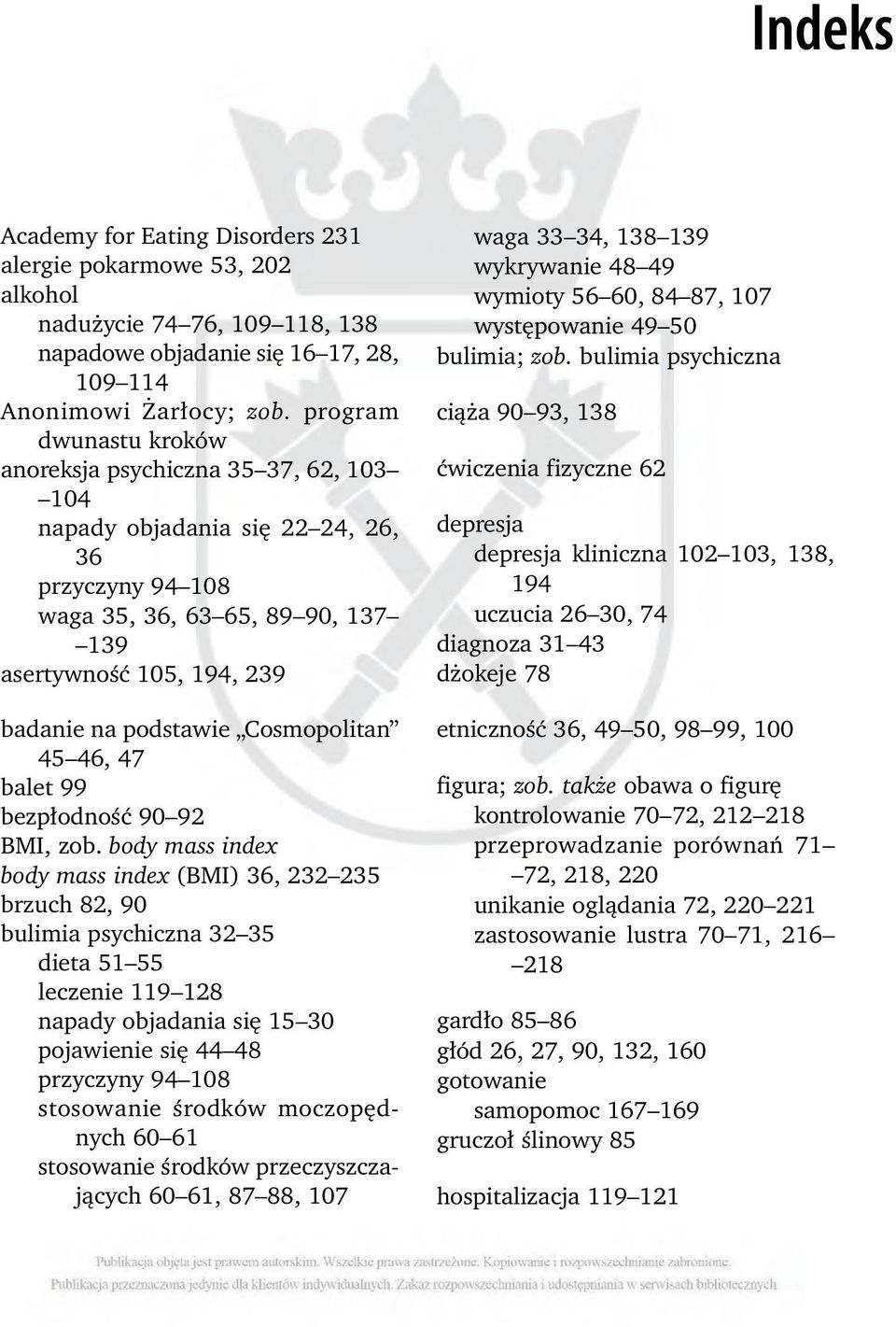 Cosmopolitan 45 46, 47 balet 99 bezpłodność 90 92 BMI, zob.