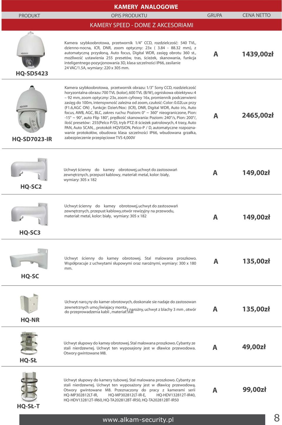 , możliwość ustawienia 255 presetów, tras, ścieżek, skanowania, funkcja inteligentnego pozycjonowania 3D, klasa szczelności IP66, zasilanie 24 VC/1.5, wymiary: 220 x 305 mm.