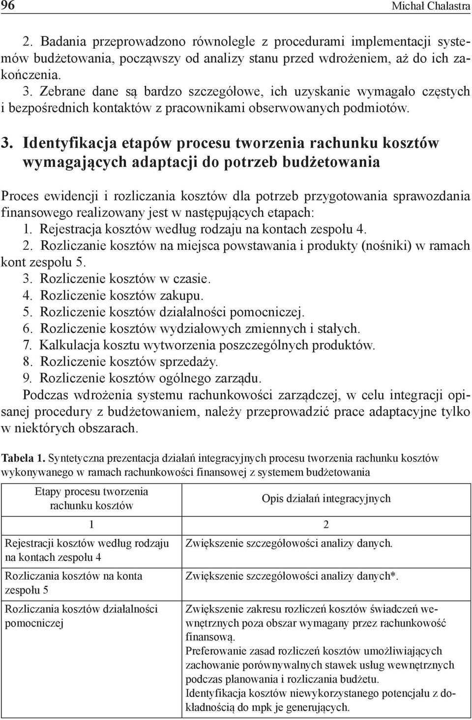 Identyfikacja etapów procesu tworzenia rachunku kosztów wymagających adaptacji do potrzeb budżetowania Proces ewidencji i rozliczania kosztów dla potrzeb przygotowania sprawozdania finansowego