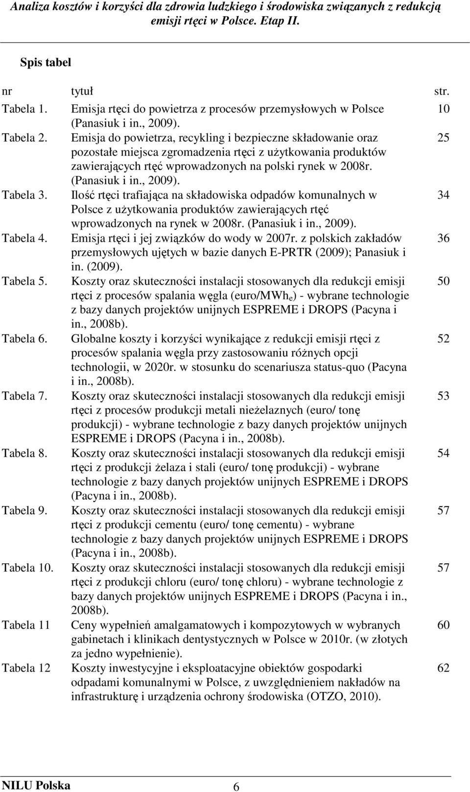 , 2009). Tabela 3. Ilość rtęci trafiająca na składowiska odpadów komunalnych w 34 Polsce z uŝytkowania produktów zawierających rtęć wprowadzonych na rynek w 2008r. (Panasiuk i in., 2009). Tabela 4.