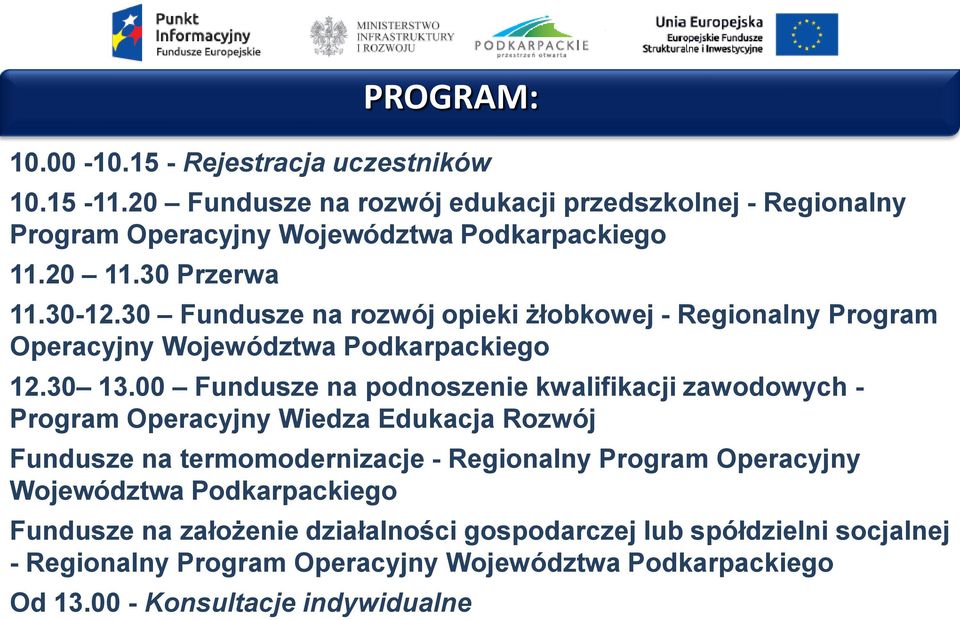 30 Fundusze na rozwój opieki żłobkowej - Regionalny Program Operacyjny Województwa Podkarpackiego 12.30 13.