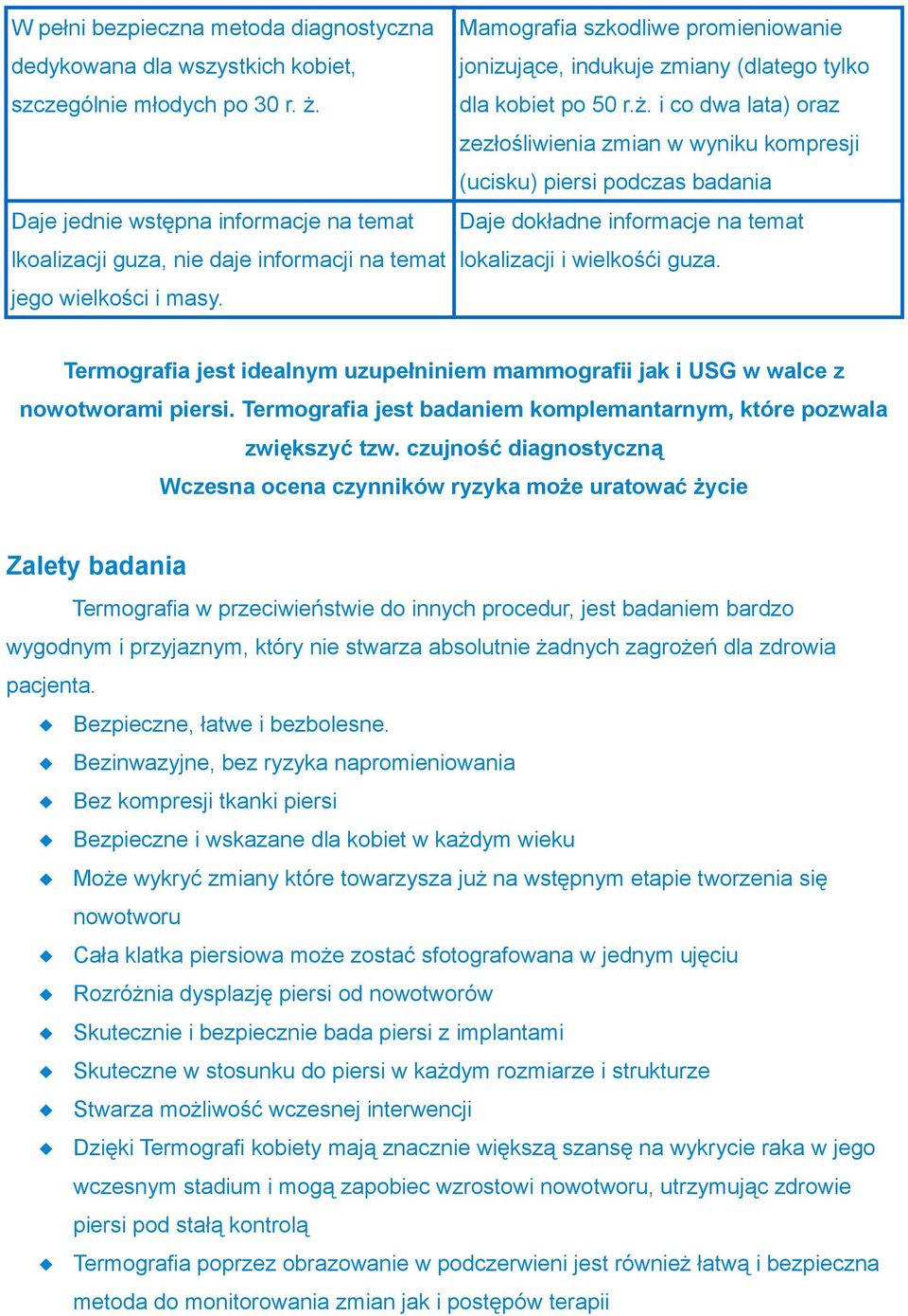 Mamografia szkodliwe promieniowanie jonizujące, indukuje zmiany (dlatego tylko dla kobiet po 50 r.ż.