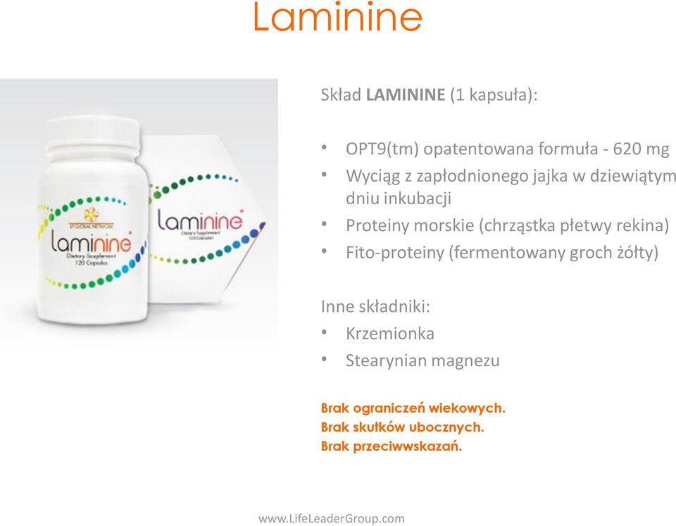 płetwy rekina) Fito-proteiny (fermentowany groch żółty) Inne składniki: Krzemionka