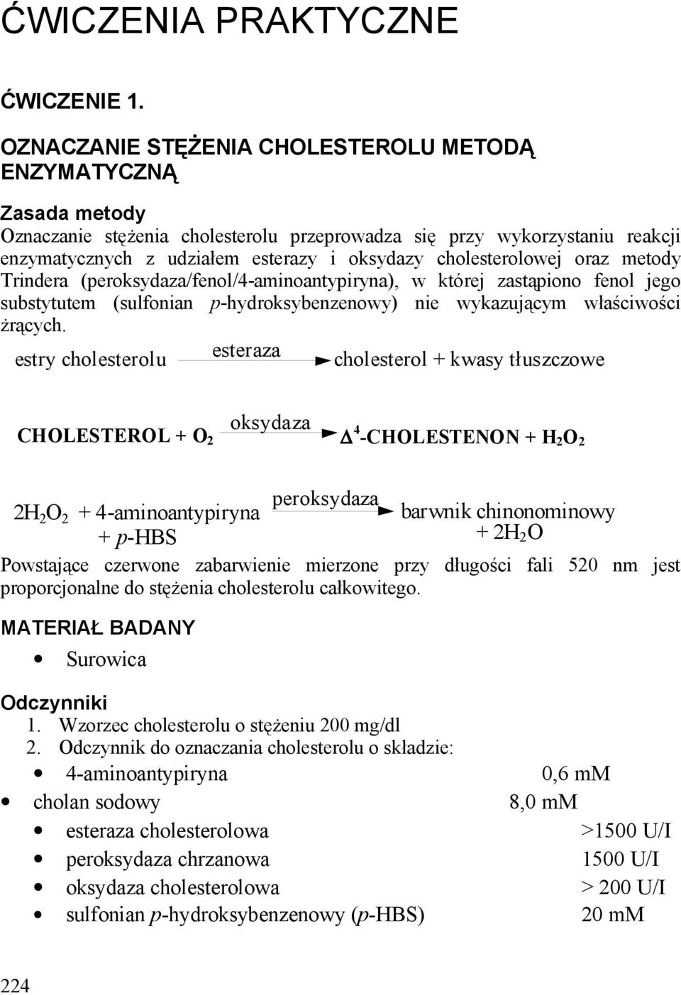 cholesterolowej oraz metody Trindera (peroksydaza/fenol/4-aminoantypiryna), w której zastąpiono fenol jego substytutem (sulfonian p-hydroksybenzenowy) nie wykazującym właściwości żrących.