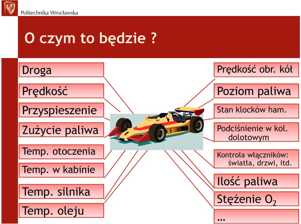 w kabinie Temp. silnika Temp. oleju Prędkość obr.