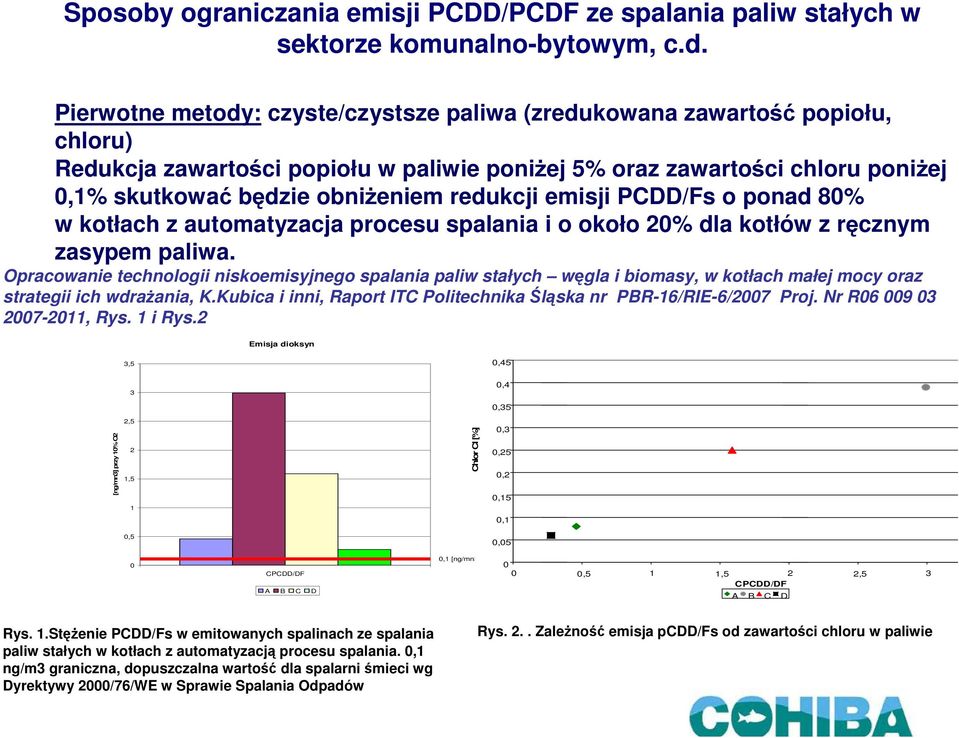 redukcji emisji PCDD/Fs o ponad 80% w kotłach z automatyzacja procesu spalania i o około 20% dla kotłów z ręcznym zasypem paliwa.