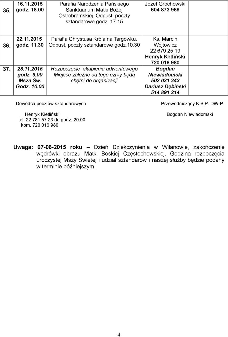 Marcin Wójtowicz 22 679 25 19 Henryk Ketliński 720 016 980 Dowódca pocztów sztandarowych Henryk Kietliński tel. 22 781 57 23 do godz. 20.00 kom. 720 016 980 Pr