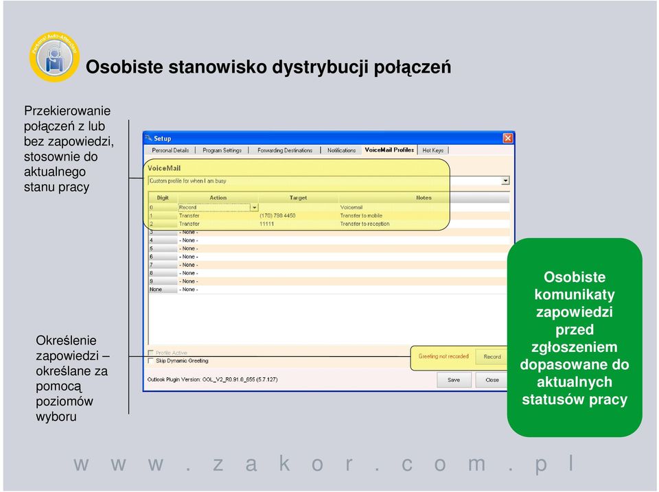 zapowiedzi określane za pomocą poziomów wyboru Osobiste komunikaty