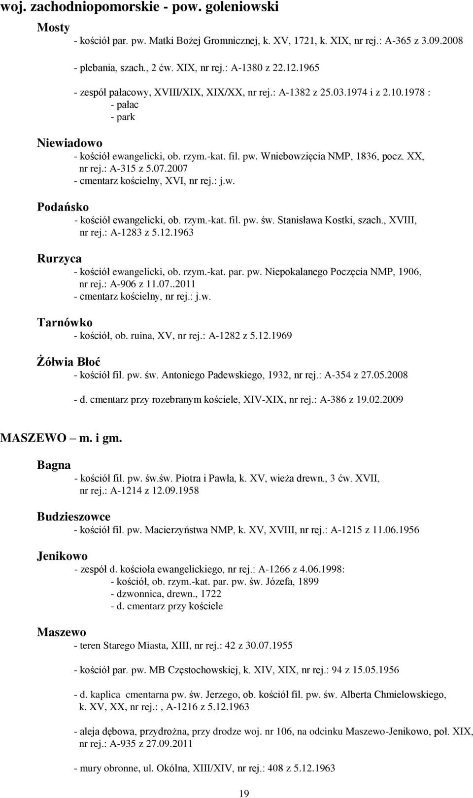 XX, nr rej.: A-315 z 5.07.2007 - cmentarz kościelny, XVI, nr rej.: j.w. Podańsko - kościół ewangelicki, ob. rzym.-kat. fil. pw. św. Stanisława Kostki, szach., XVIII, nr rej.: A-128