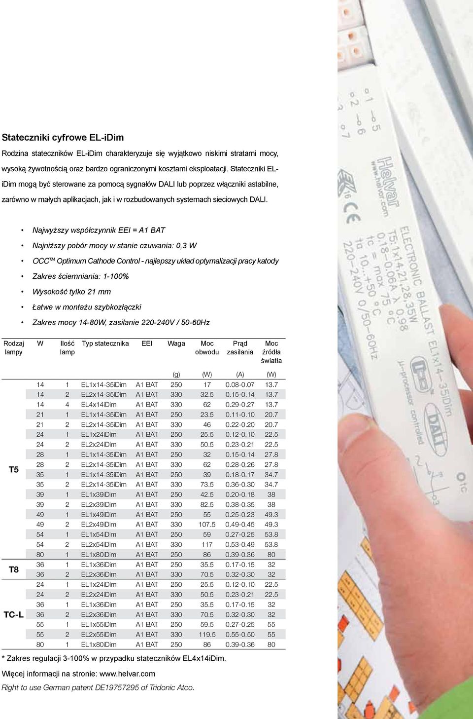 Najwyższy współczynnik EEI = A1 BAT Najniższy pobór mocy w stanie czuwania: 0,3 W OCC TM Optimum Cathode Control - najlepszy układ optymalizacji pracy katody Zakres ściemniania: 1-100% Wysokość tylko