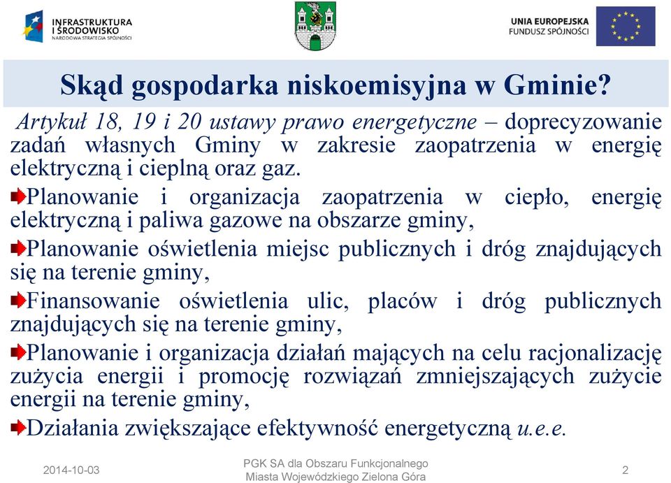 Planowanie i organizacja zaopatrzenia w ciepło, energię elektryczną i paliwa gazowe na obszarze gminy, Planowanie oświetlenia miejsc publicznych i dróg znajdujących się