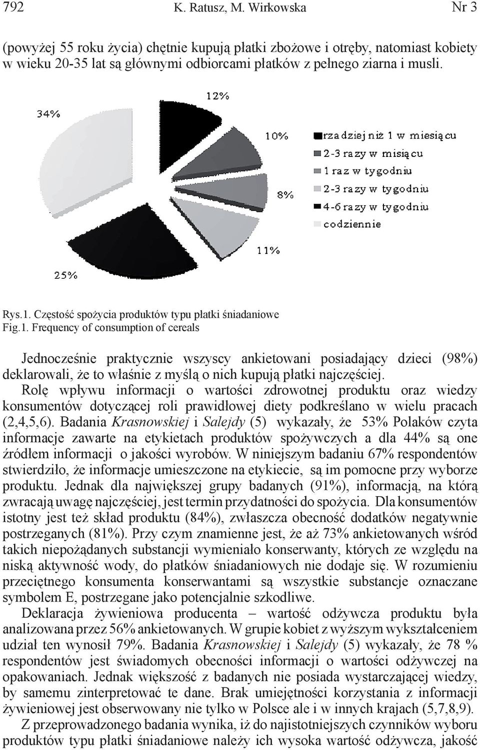 Frequency of consumption of cereals Jednocześnie praktycznie wszyscy ankietowani posiadający dzieci (98%) deklarowali, że to właśnie z myślą o nich kupują płatki najczęściej.