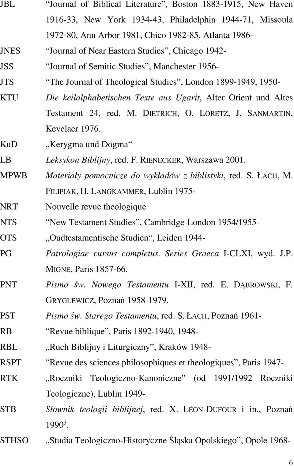 Orient und Altes Testament 24, red. M. DIETRICH, O. LORETZ, J. SANMARTIN, Kevelaer 1976. KuD Kerygma und Dogma LB Leksykon Biblijny, red. F. RIENECKER, Warszawa 2001.