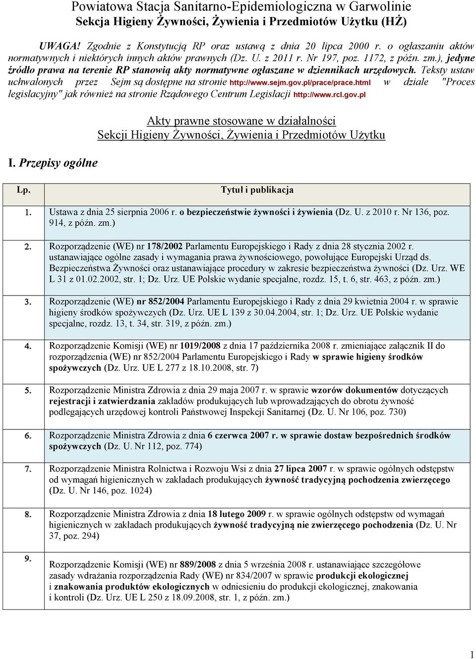 ), jedyne źródło prawa na terenie RP stanowią akty normatywne ogłaszane w dziennikach urzędowych. Teksty ustaw uchwalonych przez Sejm są dostępne na stronie http://www.sejm.gov.pl/prace/prace.